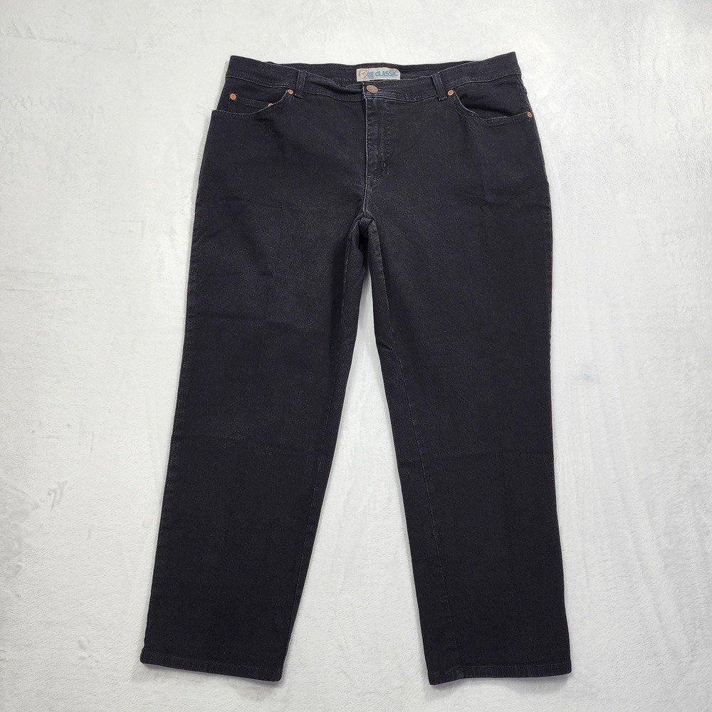Vintage Faded Glory Jeans Womens 22W PETITE Black High Rise Straight Stretch